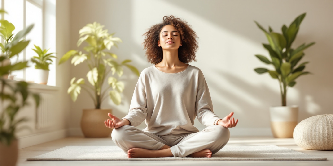 Personne pratiquant la respiration consciente en position de méditation